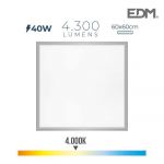 EDM Painel LED 40W 4300lm RA80 60x60cm 4000K Luz do Dia