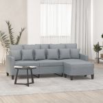 Sofá vidaXL Cinha Chaise Longue de 3 Lugares com Apóio de Pés Cor Cinza Claro 198x77x80 cm em Tecido e Estrutura em Metal Assento, Apóios de Braços e Encosto Fortemente Acolchoados Design Nórdico