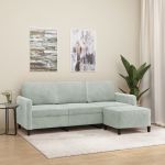 Sofá vidaXL Sofá Amour Chaise Longue de 3 Lugares em Veludo com Apóio de Pés Cor Cinzento Claro 198x77x80 cm Assentos, Apóios de Braços e Almofadas de Encosto Densamente Acolchoados Design Nórdico