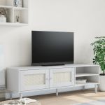 Móvel de TV Senja de 158 cm em Vime e Madeira de Pinho Branco Design Rústico