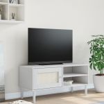 Móvel de TV Senja de 106 cm em Vime e Madeira de Pinho Branco Design Rústico