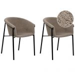 Beliani Conjunto de 2 Cadeiras de Refeição com Assento Fundo Ames de Bouclé Creme 59x56x80