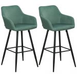 Beliani Conjunto de 2 Cadeiras de Bar Casmalia de Veludo Verde 50x55x104