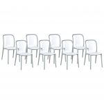 Beliani Conjunto de 8 Cadeiras de Jardim Empilháveis Spezia de Material Sintético Branco 42x49x89