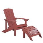 Beliani Cadeira com Repousa-pés Adirondack de Madeira Plástica Vermelho 75x88x88