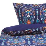 Beliani Conjunto de Capa de Edredão Decorativa com Motivo Floral Madrona de Algodão Azul 200x1x135