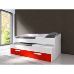Ideia Home Design Cama Dupla Adams (190x90 cm)(Vermelho) Branco, Vermelho 202 x 90 x 96,2 cm