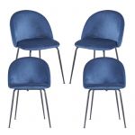 Conjunto 4 Cadeiras Black Dalnia Veludo Azul