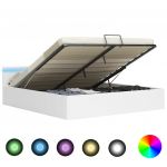 vidaXL Cama Hidráulica C/ Arrumação led 160x200cm Couro Artif. Branco - 1814135836