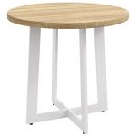 HomCom Mesa de Cozinha Redonda para 4 Pessoas Tampo de Madeira Base de Aço Cruzada Design Moderno Ø80x75 cm Carvalho