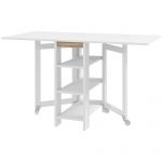 HomCom Mesa Dobrável com Asas Dobráveis com 2 Rodas e Prateleiras Estilo Moderno 120x60x75 cm Branco
