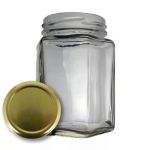 Abadia Rural Frasco de Vidro Hexagonal 290 ml c/ Tampa TO 63 Ouro
