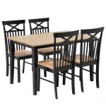 Beliani Conjunto de Refeição para 4 Houston de Madeira de Seringueira Preto 120x75x74