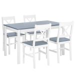 Beliani Conjunto de Refeição para 4 Moana de Pinho Branco 118x75x73