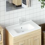 vidaXL Lavatório Casa de Banho Retangular 91,5x48x19,5 Cerâmica Branco - 3198688665
