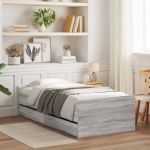 vidaXL Estrutura Cama Solteiro Pequena com Gavetas Cinzento Sonoma - 1358694968