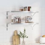 vidaXL Prateleiras de Parede 2 Peças 75x30x3 cm Aço Inoxidável Prateado - 4264197494