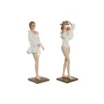 Home Esprit Figura Decorativa Branco Bege Mulher Mediterrâneo 8 x 6,5 x 24,5 cm (2 Unidades) - S3054598