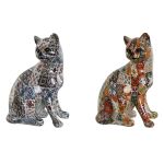 Home Esprit Figura Decorativa Multicolor Gato Mediterrâneo 11 x 10 x 16 cm (2 Unidades) - S3054795