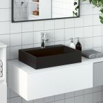 vidaXL Lavatório 50x38x11 cm Mineral/mármore Fundido Mate Preto - 1356140865