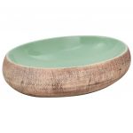 vidaXL Lavatório de Bancada Oval 59x40x15 cm Cerâmica Verde e Castanho - 3099330505