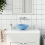 vidaXL Lavatório de Casa Banho Redondo Cerâmica Azul-claro - 134719369