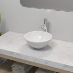 vidaXL Lavatório com Torneira Misturadora Cerâmica Redondo Branco - 1147925231