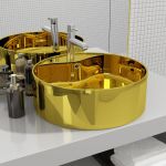 vidaXL Lavatório com Extravasamento 46,5x15,5 cm Cerâmica Dourado - 6193340