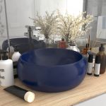 vidaXL Lavatório Luxuoso Redondo 40x15cm Cerâmica Azul-escuro Mate - 2314720512
