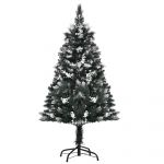HomCom Árvore de Natal 120 cm Automática com 222 Ramos 28 Decorações Suporte em Aço Base Dobrável e Removível