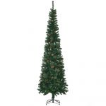 HomCom Árvore de Natal Artificial 225 cm com 706 Ramos Estreita Slim com 56 Pinhas Base Dobrável Ø58x225 cm Verde