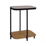 Sweeek Mesa de Apoio para Sofá em Metal Preto Vintage com Tampo de Vidro Natural