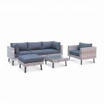 Sweeek Conjunto de Mobiliário de Jardim Resina Trançada Mesa de Centro 5 Lugares Tons de Cinza