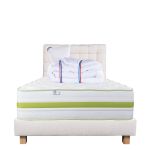 Luxury Literie Conjunto Colchão 90x190 cm Rêverie 30 cm + Sommier Bege ep20cm + Almofada + Edredom + Cabeceira
