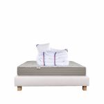 Luxury Literie Conjunto Colchão 140x190 cm Organic Cotton 24 cm + Sommier Bege ep20cm + 2 Almofadas + Edredom