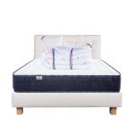 Luxury Literie Conjunto Colchão 160x200 cm Nuage 24 cm + Sommier Bege ep20cm + 2 Almofadas + Edredom + Cabeceira