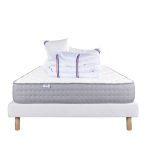 Luxury Literie Conjunto Colchão 140x190 cm Zen 20 cm + Sommier Branco Ep 13cm + 2 Almofadas + Edredom