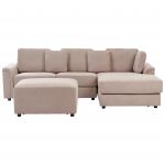 Sofá Beliani de Canto Esquerdo com 4 Lugares Estofado em Tecido Taupe com Repousa-pés de Design Moderno