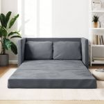Sofá Cama vidaXL sem Pés 122x204x55 cm Veludo Cinzento-escuro - 2101853570