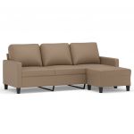 Sofá vidaXL 3 Lugares com Apoio Pés 180 cm Couro Artificial Cappuccino - 2600385092