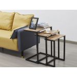 Ideia Home Design Conjunto Mesas de Apoio Luso Carvalho Claro, Preto 45 x 60 x 30 cm 40 x 54 x 25 cm e 35 x 49 x 20 cm