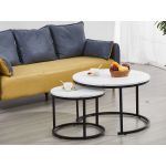 Ideia Home Design Conjunto Mesas de Apoio Oeiras Marmore Branco, Preto 70 x 46 x 70 cm e 48 x 38,5 x 48 cm