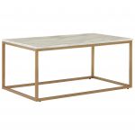 Beliani Mesa de Centro Creme e Dourado Mdf e Metal 60 X 100 cm Tampo com Efeito de Mármore