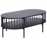 Beliani Mesa de Centro Oval em Mdf Preto 103 X 50 cm com Prateleira de Estilo Retro