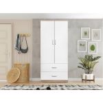 Ideia Home Design Roupeiro Milan Branco Carvalho Claro 2 Portas de Abrir 2 Gavetas 80 x 180 x 52 cm