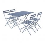 Sweeek Mesa de Jardim Bistrô Dobrável em Metal 4 Cadeiras Azul Cinza