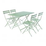 Sweeek Mesa de Jardim Bistrô Dobrável em Metal 4 Cadeiras Verde Cinzento