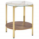 Beliani Mesa de Apoio Castanha Escura e Dourada com Tampo de Vidro e Estrutura de Metal de Design Moderno