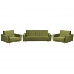 Sofá Cama Beliani Conjunto de 3 Peças Modernas de Sala de Estar Sofá-cama de 3 Lugares em Tecido Tufado de Veludo Verde 2 Poltronas Reclináveis