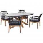 Beliani Conjunto de Refeições com 4 Cadeiras Cinzentas e Pretas e Mesa 190 x 100 cm em Betão Cinzento e Pernas de Madeira Acácia para Exterior